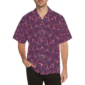 Eiffel Tower Heart Pattern Print Design 04 Men's All Over Print Hawaiian Shirt (Model T58)