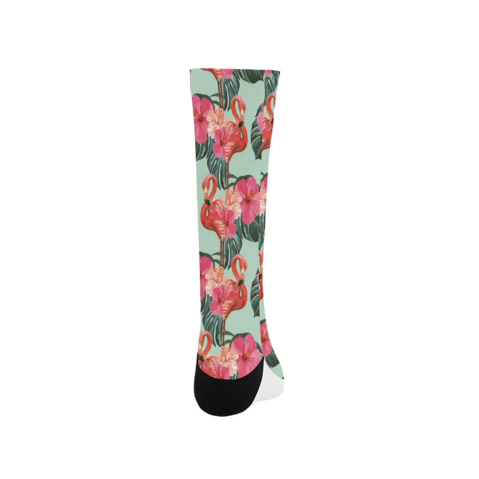 Beautiful flamingo tropical palm leaves hibiscus p Crew Socks