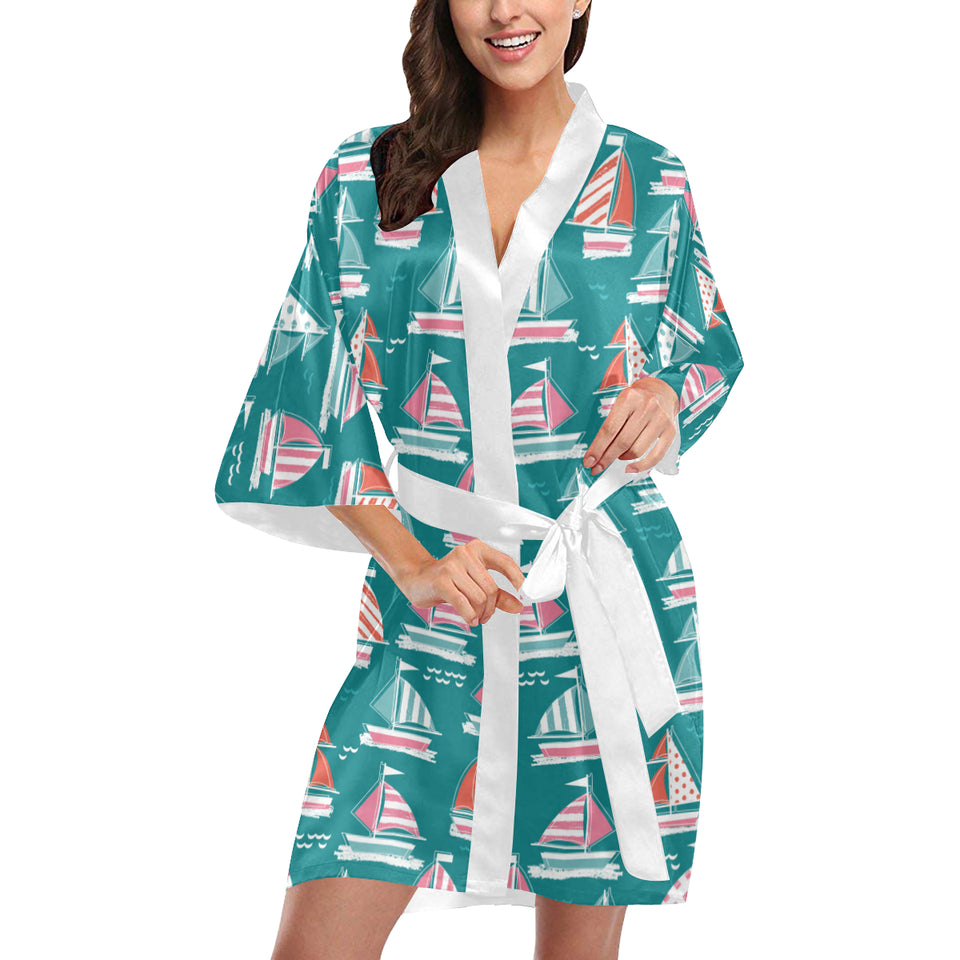 Cute sailboat pattern Women's Short Kimono Robe