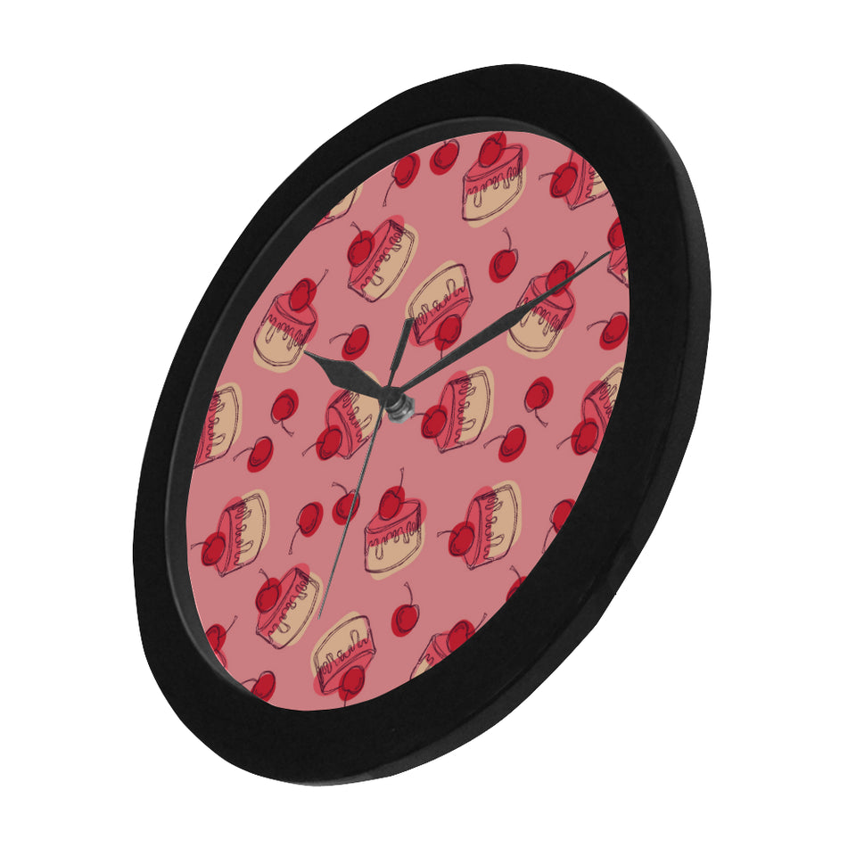 Cake cherry pattern Elegant Black Wall Clock