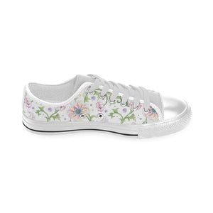 Beautiful pink lotus waterlily leaves pattern Men's Low Top Canvas Shoes White