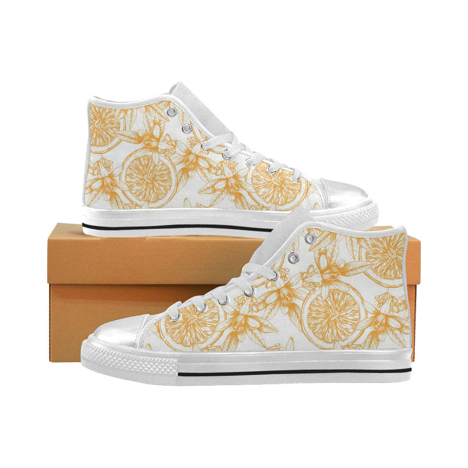 hand drawn orange fruit pattern Women's High Top Canvas Shoes White