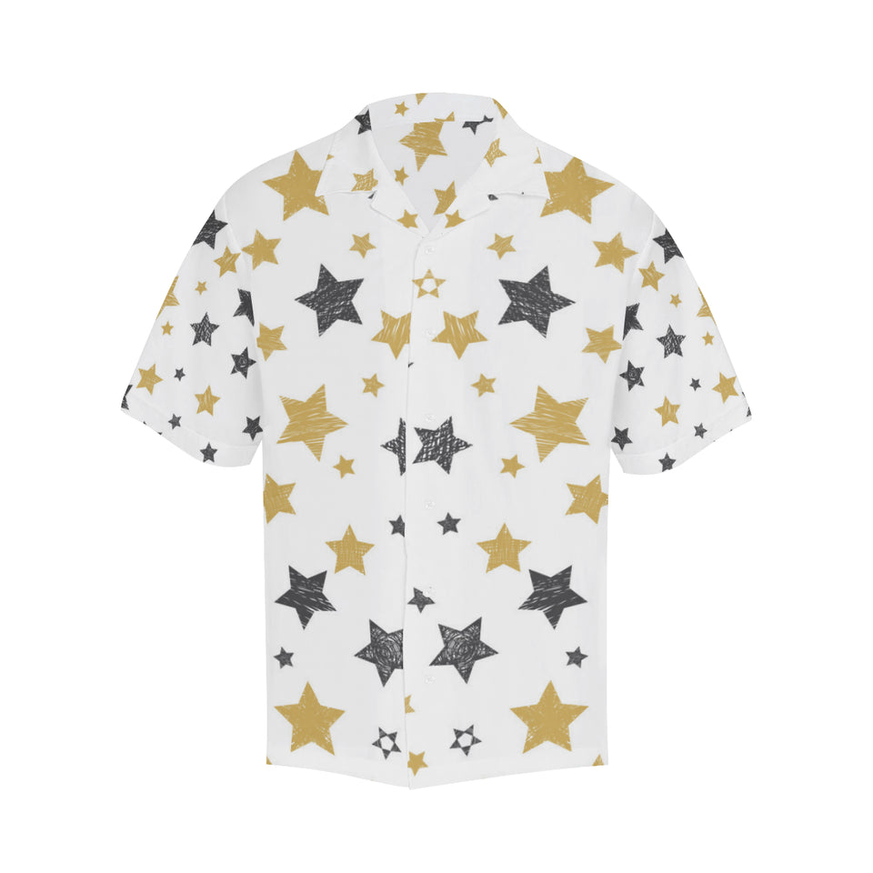hand drawn gold black star pattern Men's All Over Print Hawaiian Shirt