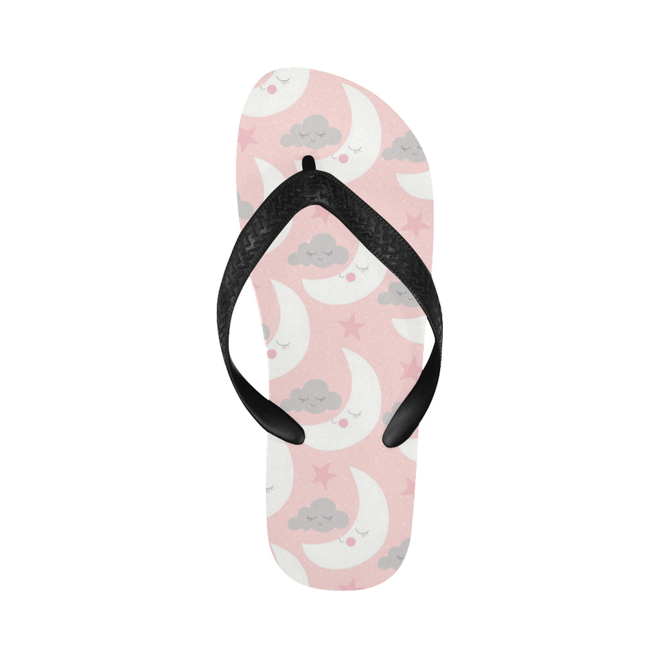 Cute moon cloud star pattern pink dot background Unisex Flip Flops