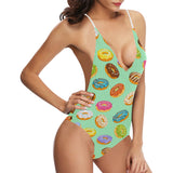 Colorful donut pattern green background Women's One-Piece Swimsuit