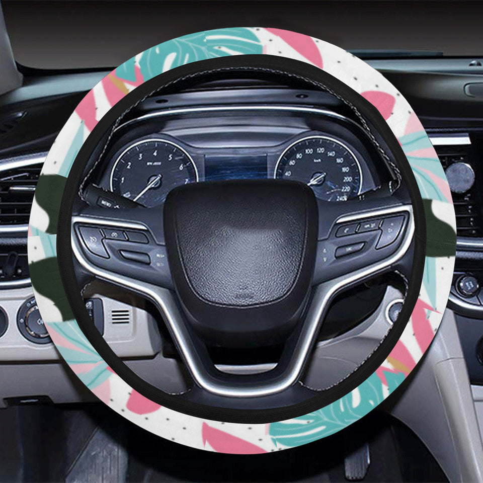 Toucan tropical flower leave pattern Car Steering Wheel Cover