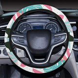 Toucan tropical flower leave pattern Car Steering Wheel Cover
