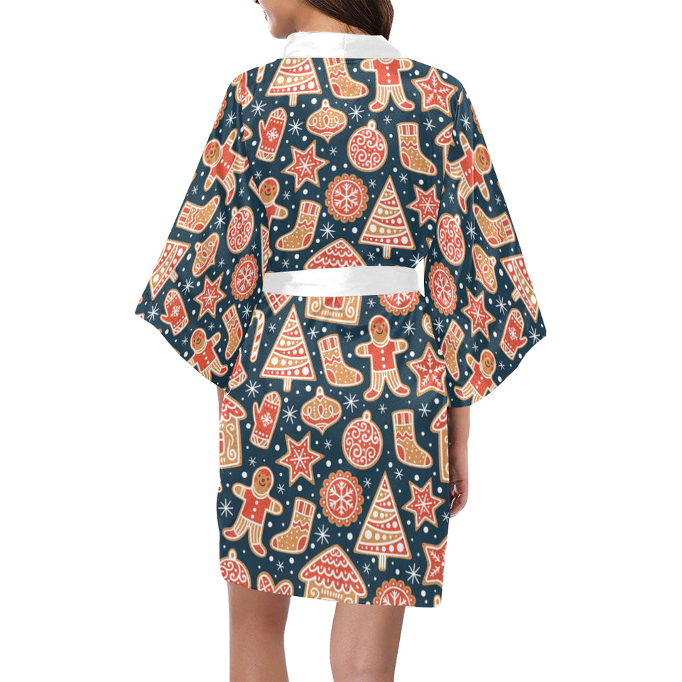 Christmas gingerbread cookie pattern Women's Short Kimono Robe