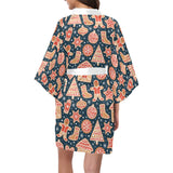 Christmas gingerbread cookie pattern Women's Short Kimono Robe