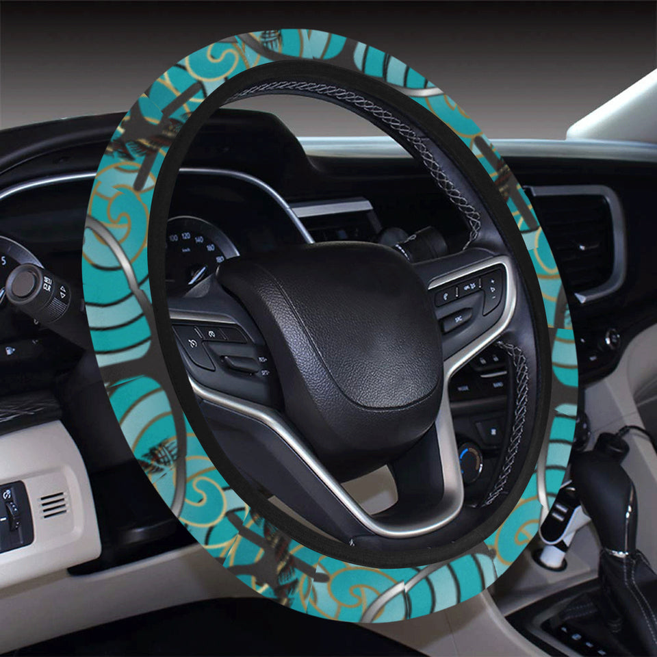 Anchor nautical green background Car Steering Wheel Cover
