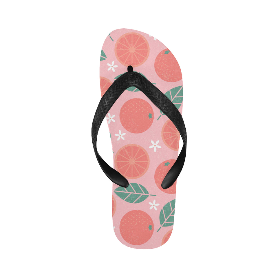 Grapefruit leaves flower pink background Unisex Flip Flops