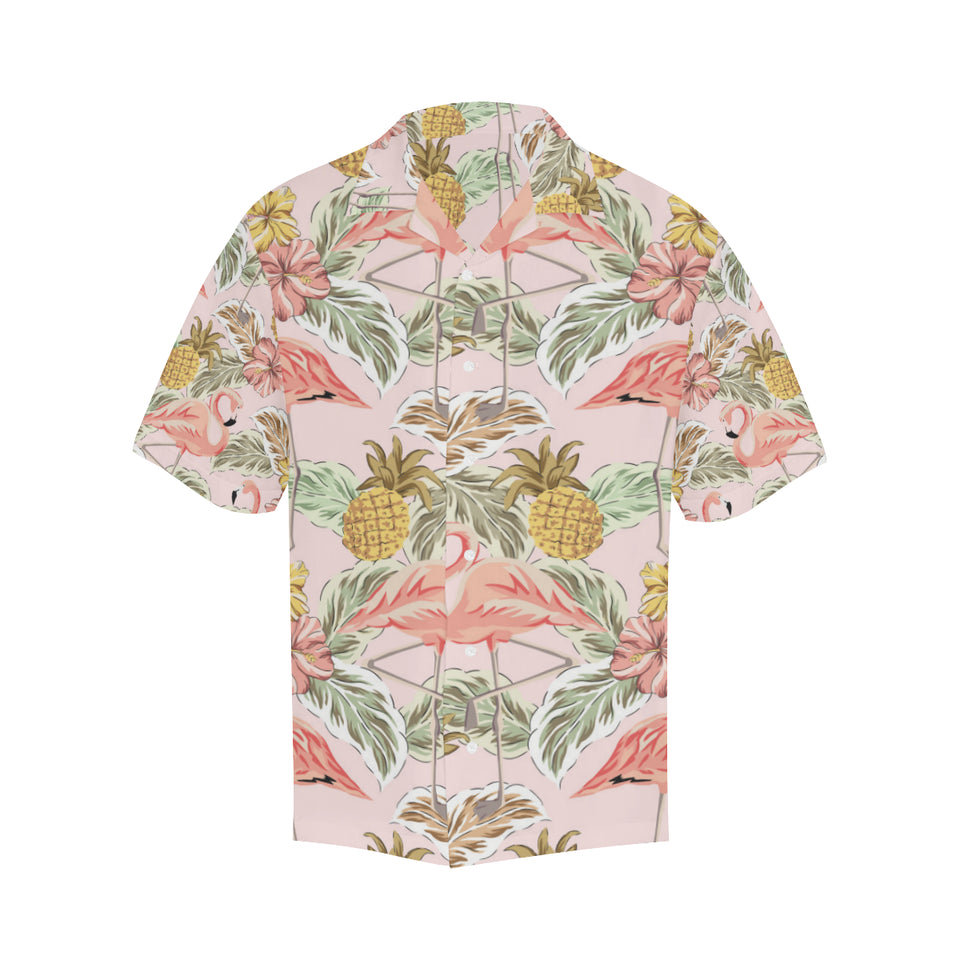 Pink flamingo birds pineapples hibiscus flower pat Men's All Over Print Hawaiian Shirt