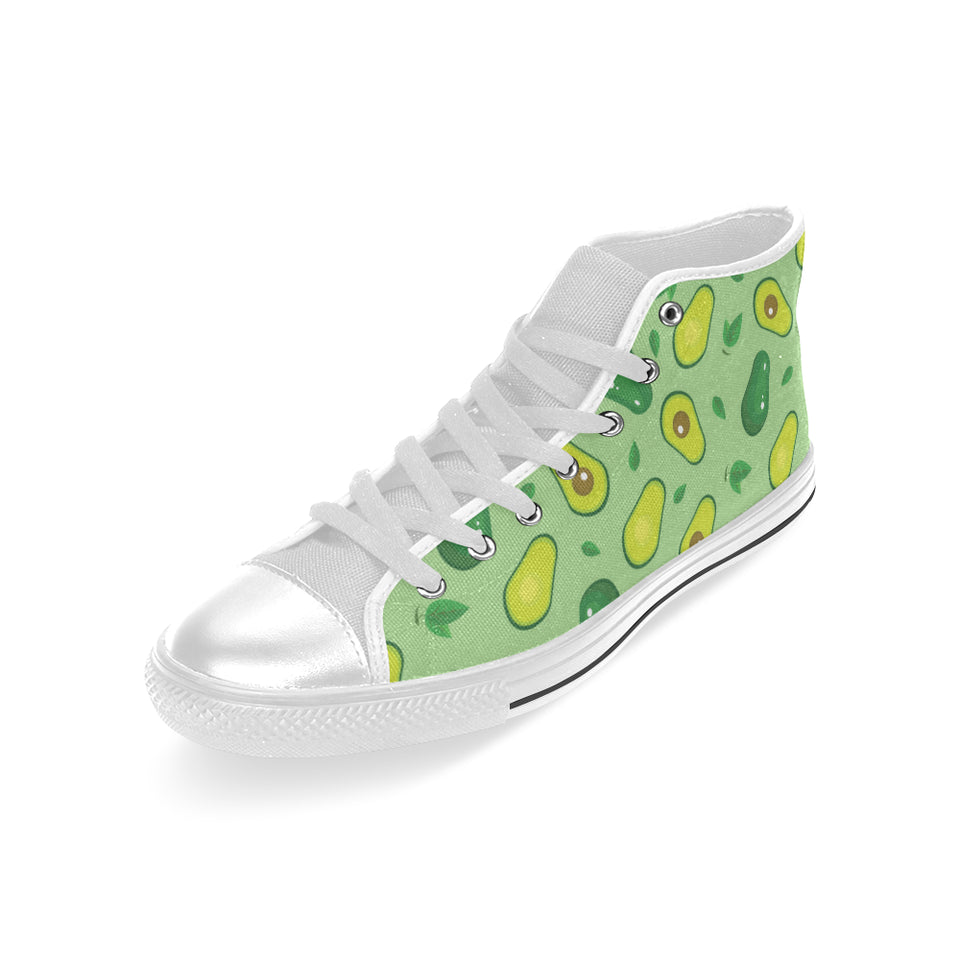 Avocado pattern green background Men's High Top Canvas Shoes White