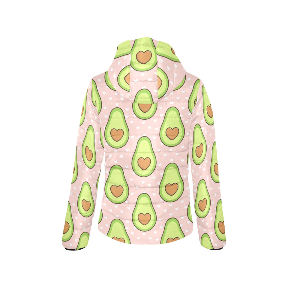 Avocado heart pink background Women's Padded Hooded Jacket