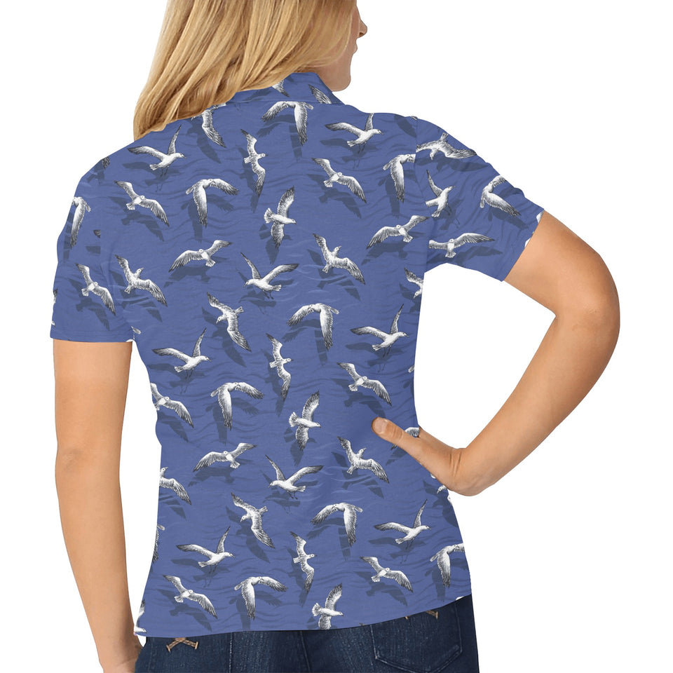 Seagull Pattern Print Design 03 Women's All Over Print Polo Shirt