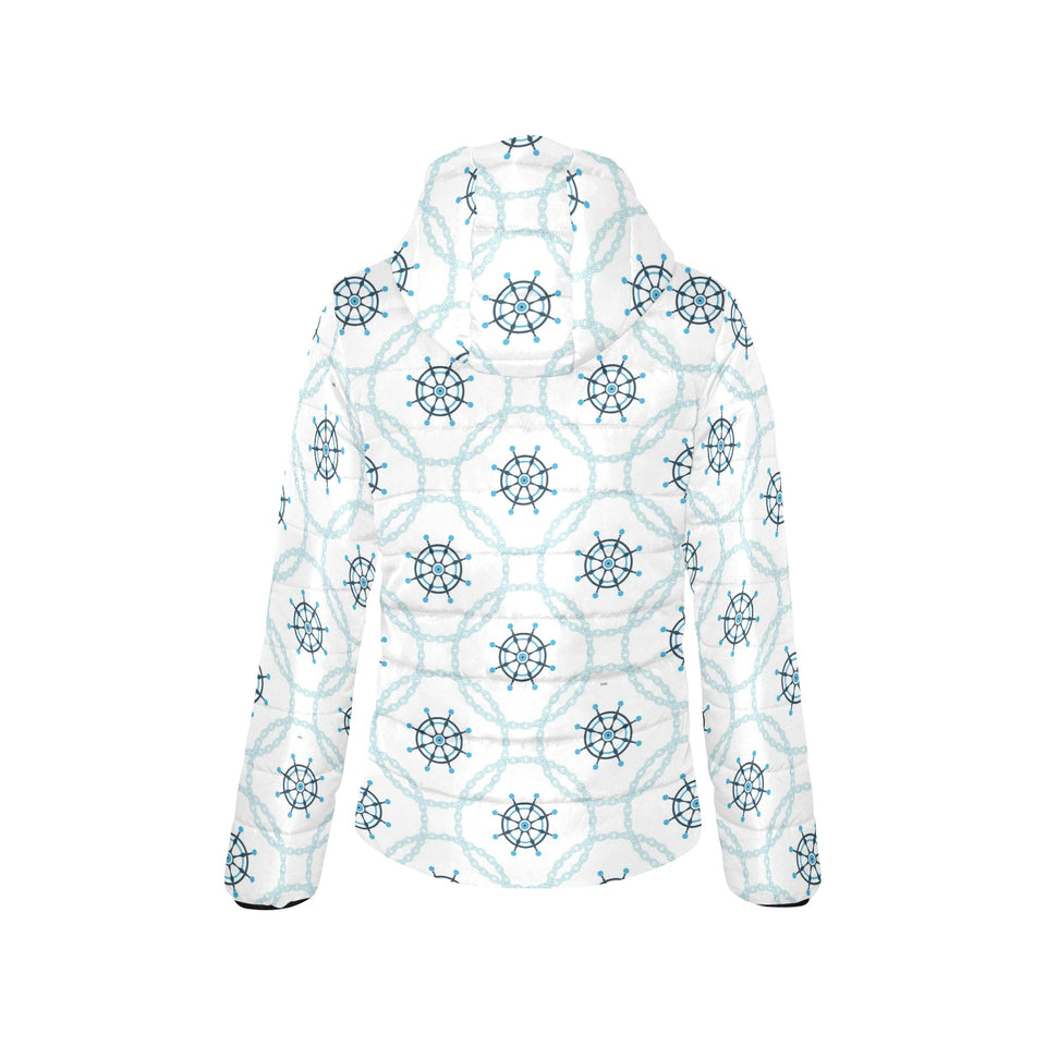nautical steering wheel chain Women's Padded Hooded Jacket