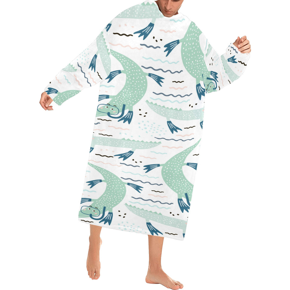 Crocodile diver pattern Blanket Robe with Sleeves