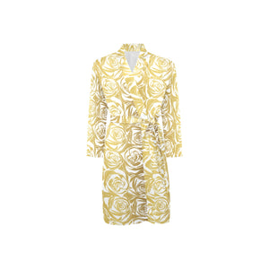 Rose Pattern Print Design 05 Men's Long Sleeve Belted Night Robe