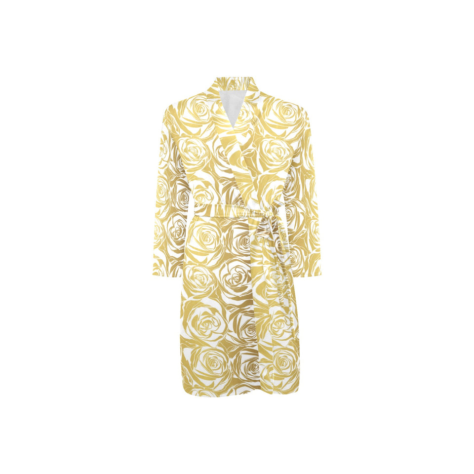 Rose Pattern Print Design 05 Men's Long Sleeve Belted Night Robe