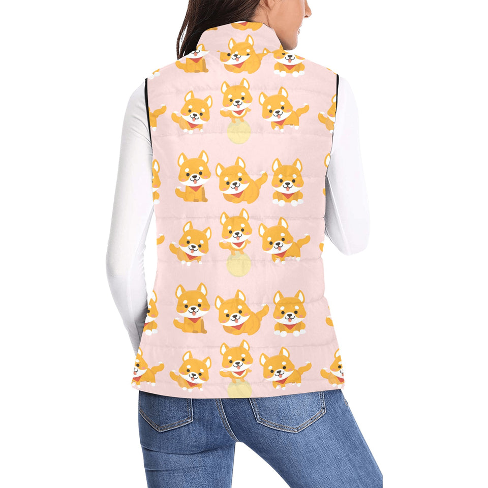 Cute shiba inu dog pattern Women's Padded Vest