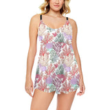 Coral Reef Pattern Print Design 03 Chest Sexy Pleated Two Piece Swim Dress