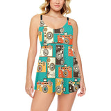 Camera Pattern Print Design 03 Chest Sexy Pleated Two Piece Swim Dress
