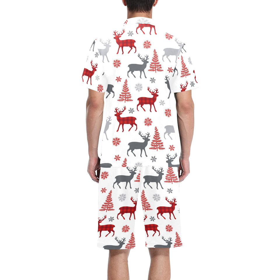 Deer tree snowflakes chrismas pattern Men's V-Neck Short Pajama Set