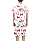 Deer tree snowflakes chrismas pattern Men's V-Neck Short Pajama Set