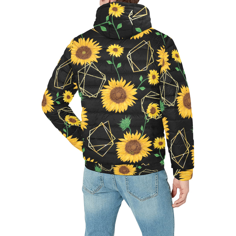 sunflower golden polygonal shapes Men's Padded Hooded Jacket