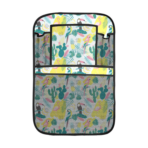 Cute parrot toucan flamingo cactus exotic leaves p Car Seat Back Organizer