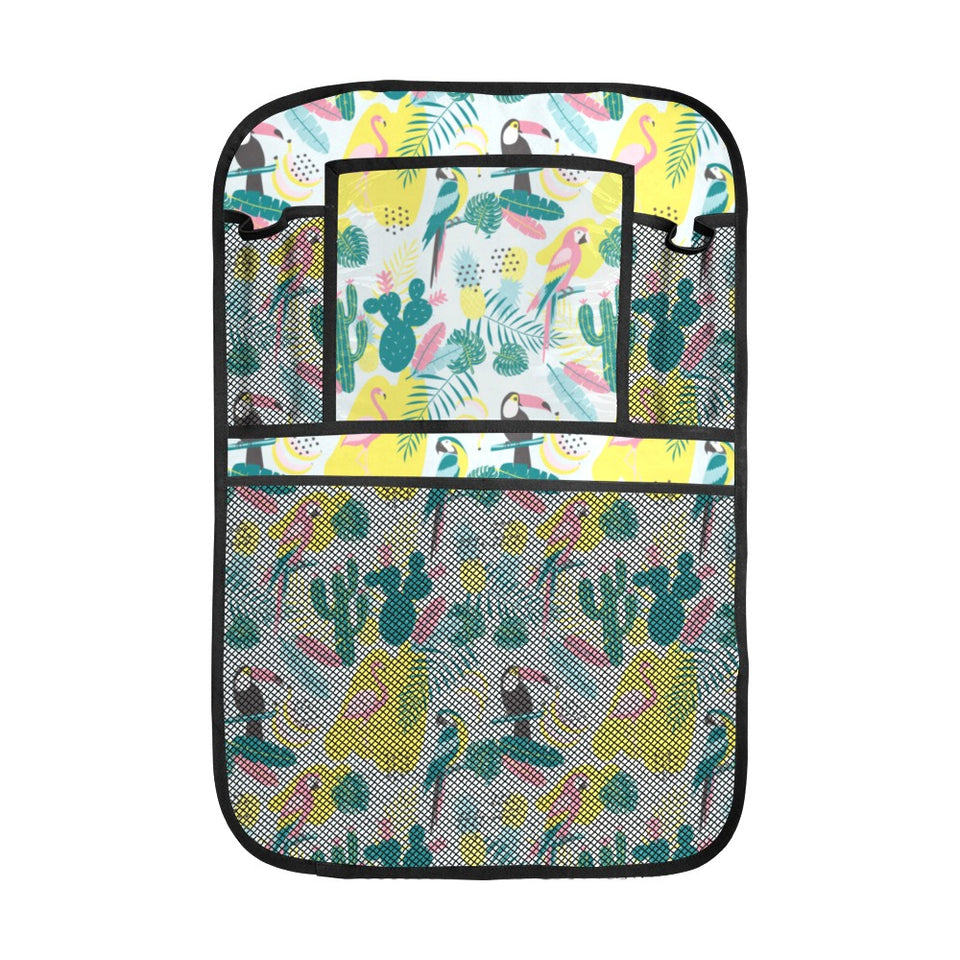 Cute parrot toucan flamingo cactus exotic leaves p Car Seat Back Organizer