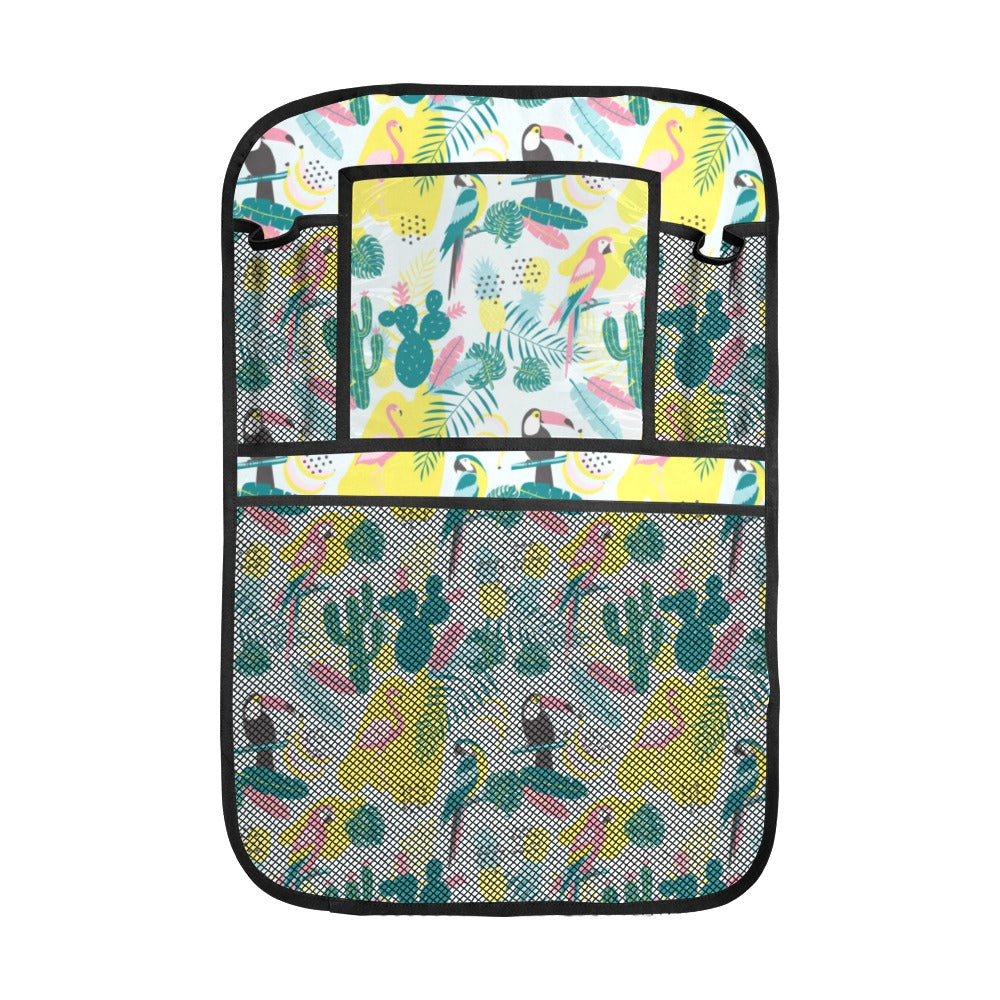 Cute parrot toucan flamingo cactus exotic leaves p Car Seat Back Organizer
