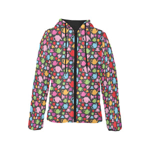 Tea pots Pattern Print Design 01 Women's Padded Hooded Jacket