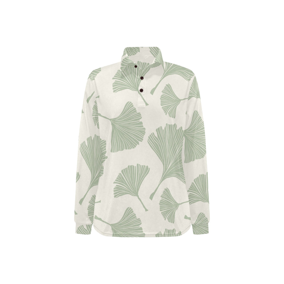 Ginkgo leaves pattern Women's Long Sleeve Polo Shirt