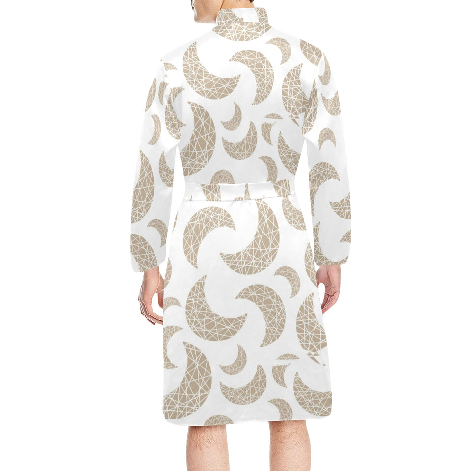 Cool gold moon abstract pattern Men's Long Sleeve Belted Night Robe
