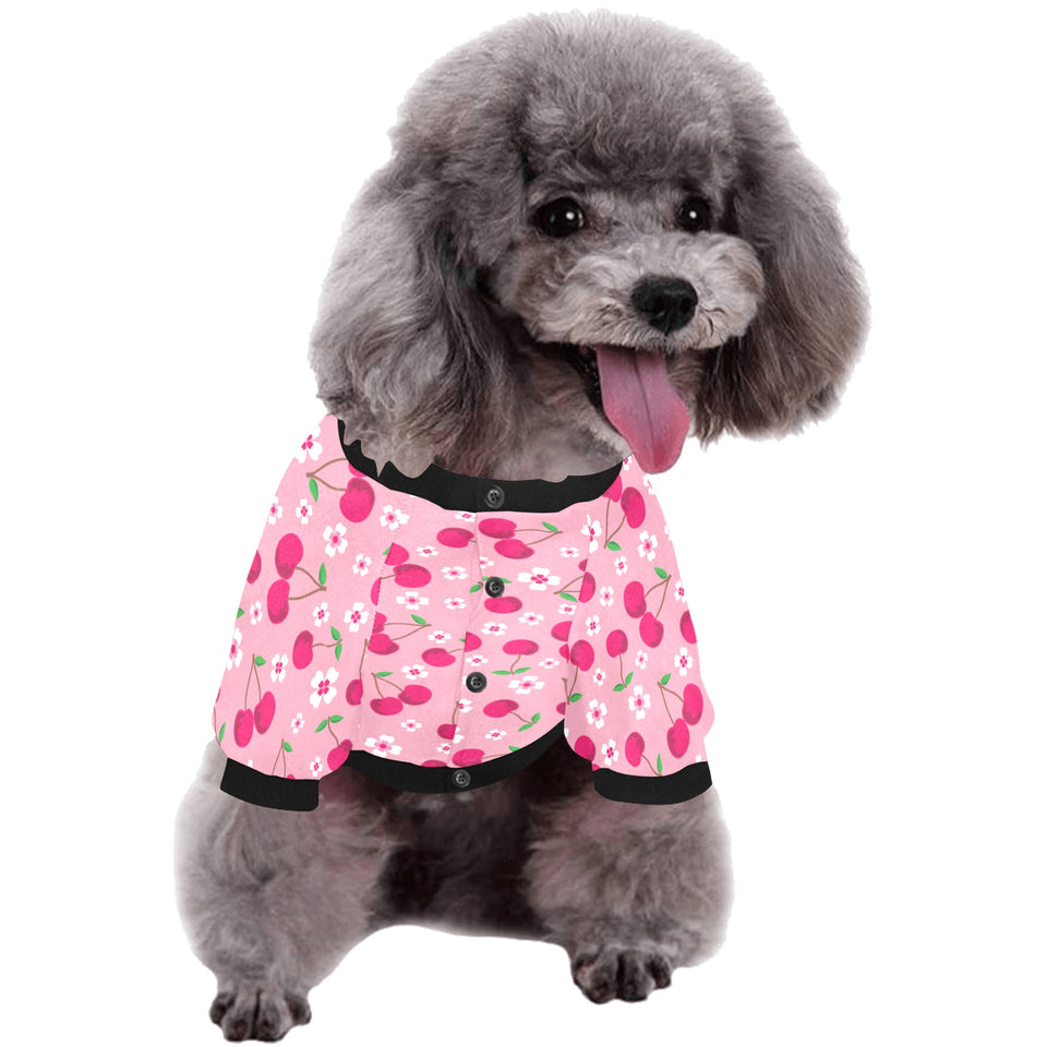 cherry flower pattern pink background All Over Print Pet Dog Round Neck Fuzzy Shirt