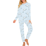 Dolphin blue striped background Women's All Over Print Pajama Set