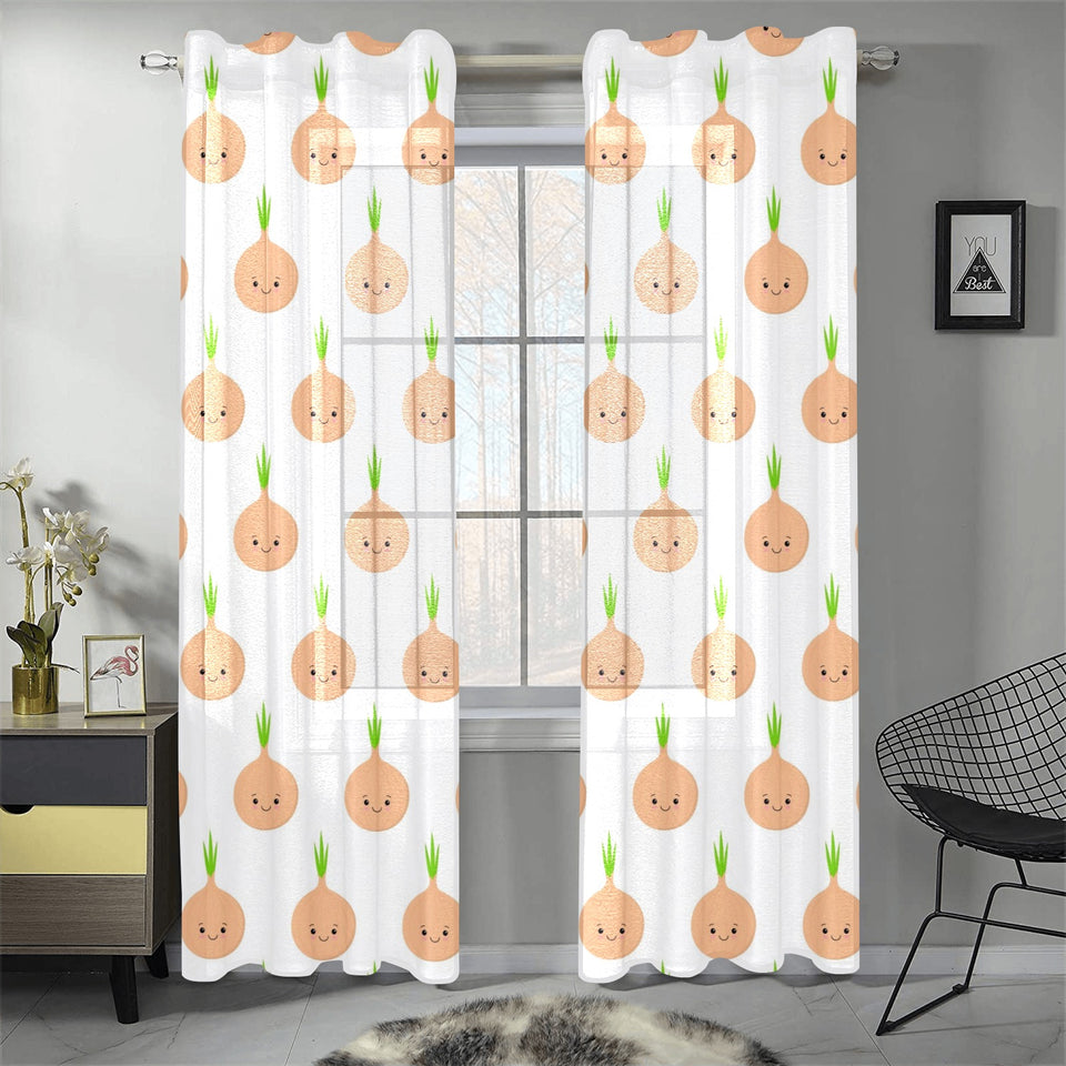 cute onions smiling faces Gauze Curtain