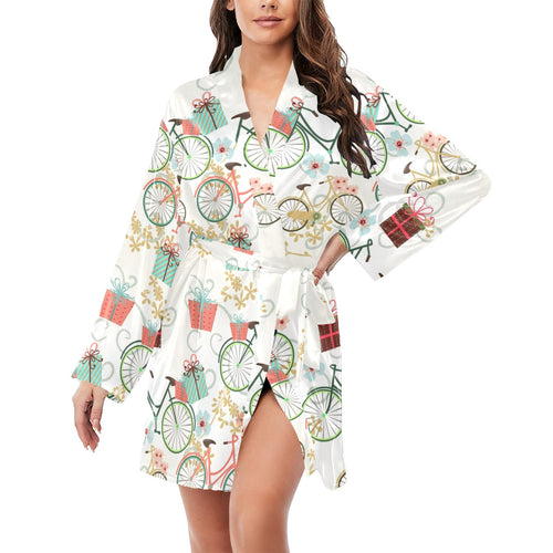 Bicycle Pattern Print Design 05 Women's Long Sleeve Belted Night Robe