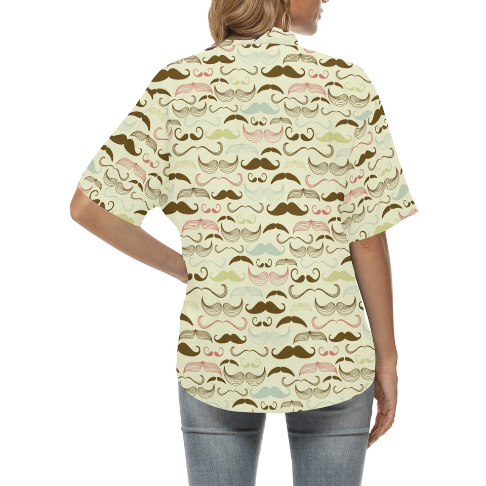 Mustache Beard Pattern Print Design 01 Women's All Over Print Hawaiian Shirt