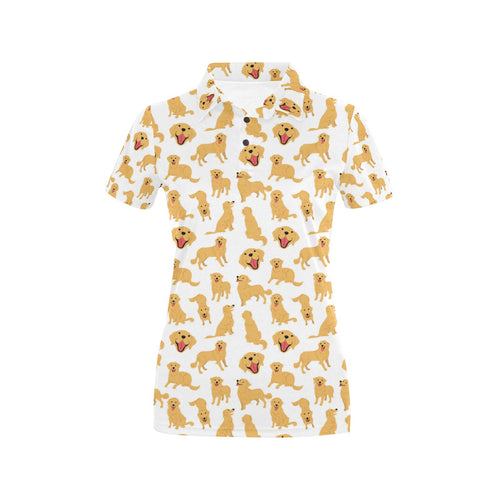 Golden Retriever Pattern Print Design 05 Women's All Over Print Polo Shirt