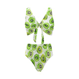 Watercolor kiwi pattern Chest Bowknot High Waisted Bikini Swimsuit