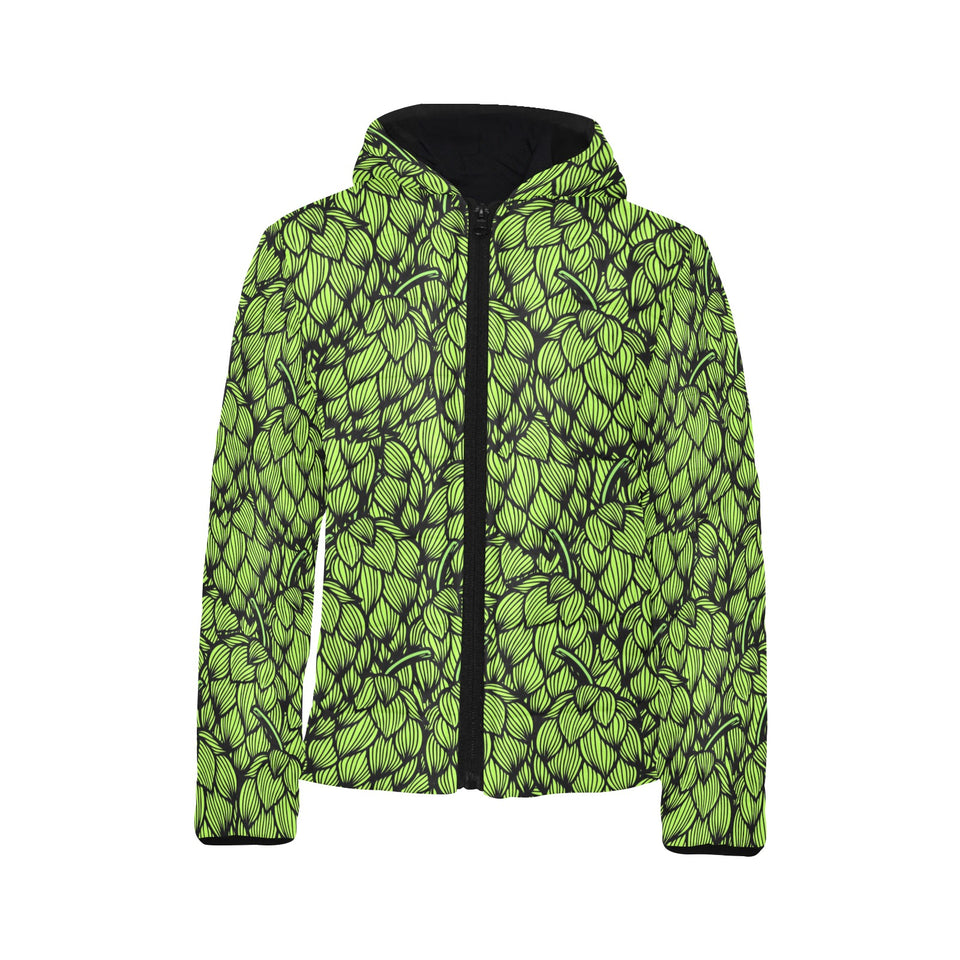 Green hop pattern Kids' Boys' Girls' Padded Hooded Jacket