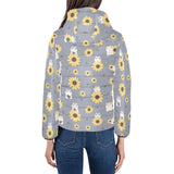 Cute hamster sunflower pattern background Women's Padded Hooded Jacket