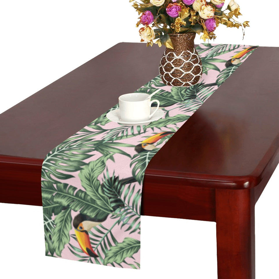 Toucan tropical green jungle palm pattern Table Runner