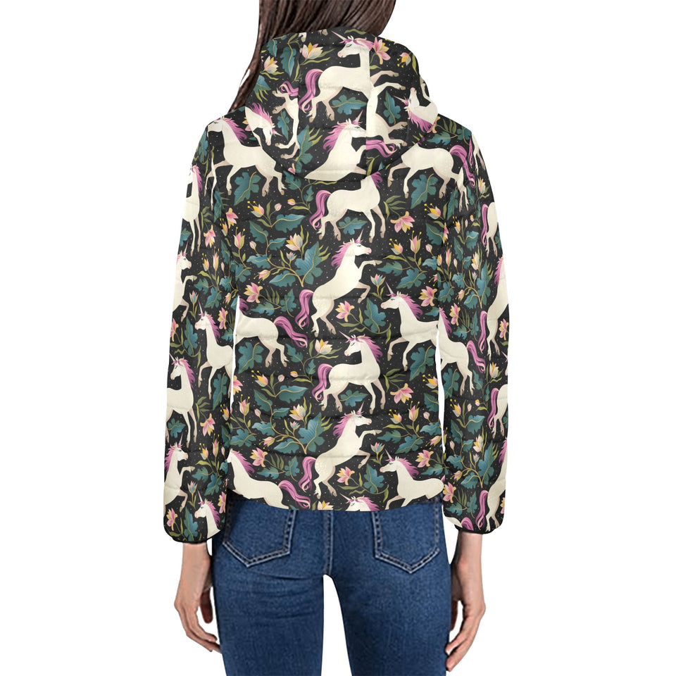 Unicorns forest background Women's Padded Hooded Jacket