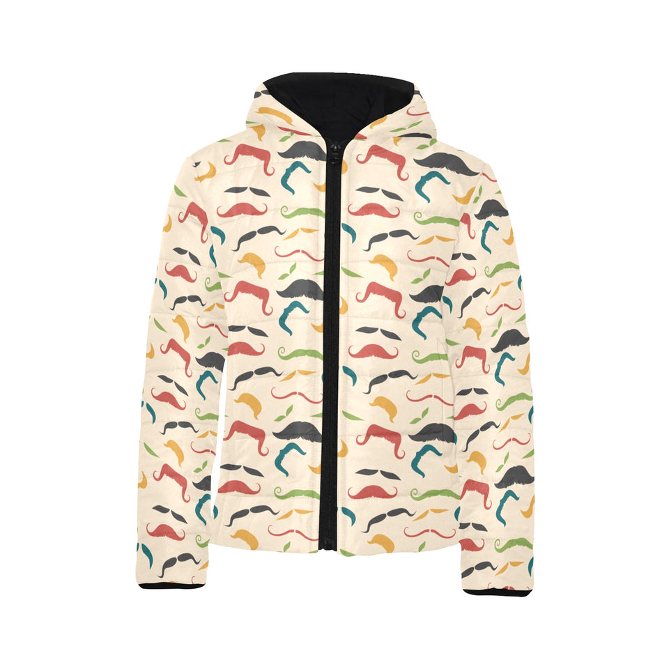 Mustache Beard Pattern Print Design 03 Kids' Boys' Girls' Padded Hooded Jacket