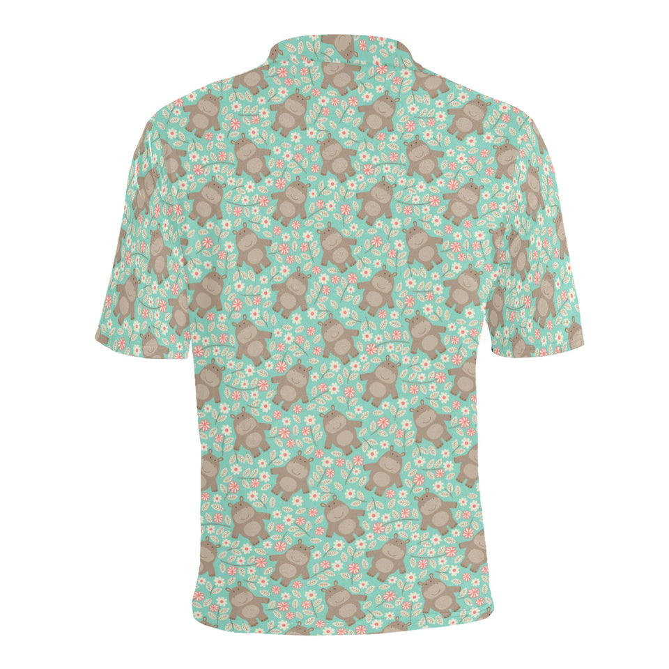 Hippopotamus Pattern Print Design 02 Men's All Over Print Polo Shirt
