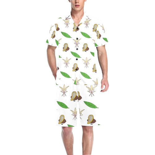 Color hand drawn cacao pattern Men's V-Neck Short Pajama Set