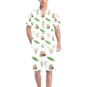 Color hand drawn cacao pattern Men's V-Neck Short Pajama Set